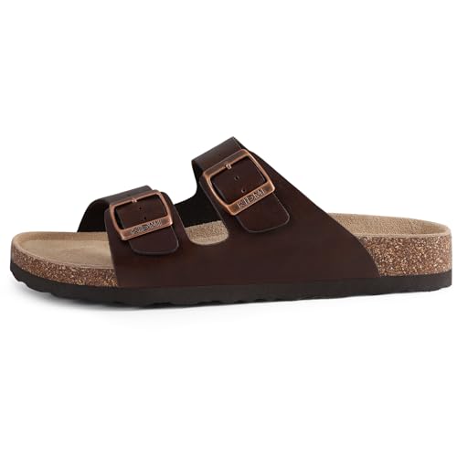 Image of KIDMI Unisex Summer Sandals Arch Support Cork Footbed Slide Sandals with Double Adjustable Buckle for Women Men