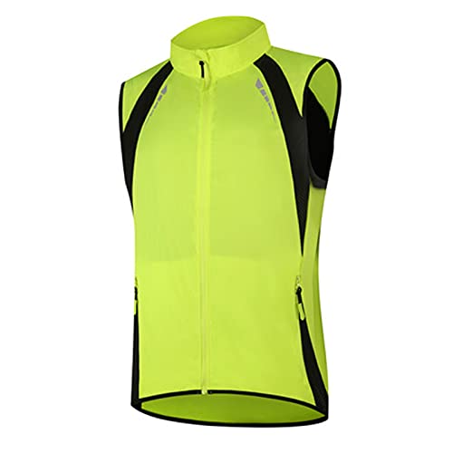 SFITVE Léger Gilet de Cyclisme Homme,Respirant Coupe-Vent Cyclisme Gilet,Reflechissant Veste sans Manches,Haute Visibilité Vélo Running Gilet de Vélo Maillot (Size:XL,Color:Vert Fluorescent)