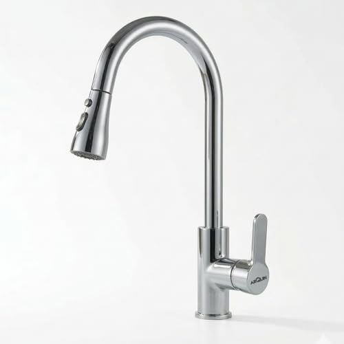 Image of ARQUIN Pull Down Kitchen Faucet 304SS Kitchen Sink Tap Faucet- Hot and Cold with 360 Swivel Deck Mounted Dual Spray Kitchen Tap for Home Sink (Waterfall Pullout Sink Mixer Silver)