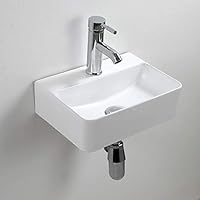 Weißes Keramik-Waschbecken, rechteckig, kompakt, Wandmontage, für kleine Garderobe, Badezimmer, 365 x 250 x 105 mm (Stil 1)