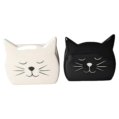 Lot de 2 porte-éponges en céramique en forme de chat pour comptoir - Accessoires de rangement mignons pour évier de cuisine - Cadeau idéal pour femme (noir...