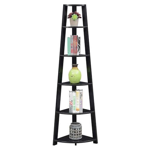 Convenience Concepts Newport 5 Tier Corner Bookcase, Black - Thumbnail 4