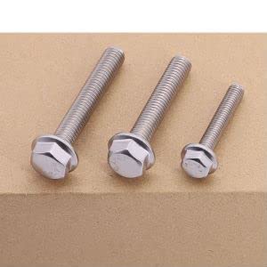 Image of M10-1.5 x 20mm (10 pcs) Flanged Hex Bolts, 304 Stainless Steel 18 /8, Large Washer Head Automotive Screws for Car Parts & Machinery Replacement