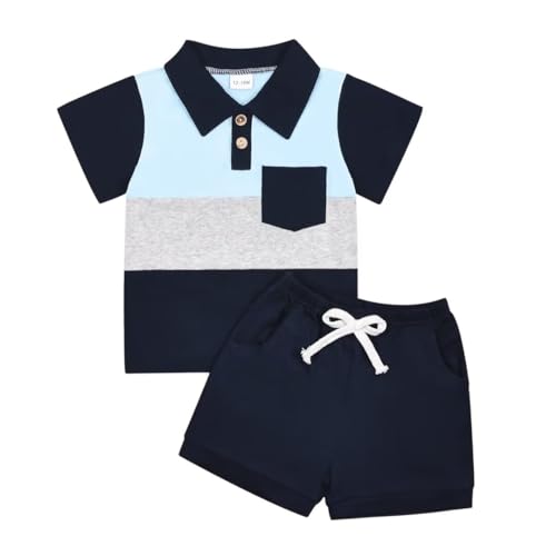 Baby Boy Clothes Toddler Boys Summer Outfits Short Sleeve Button Down Patchwork Top T-Shirt & Shorts Set 2PCS