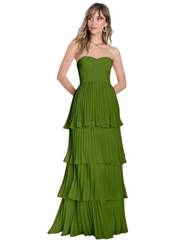 Strapless Tiered Chiffon Prom Dresses Corset Long Formal Gown Wedding Bridesmaid Homecoming Dress for Teen