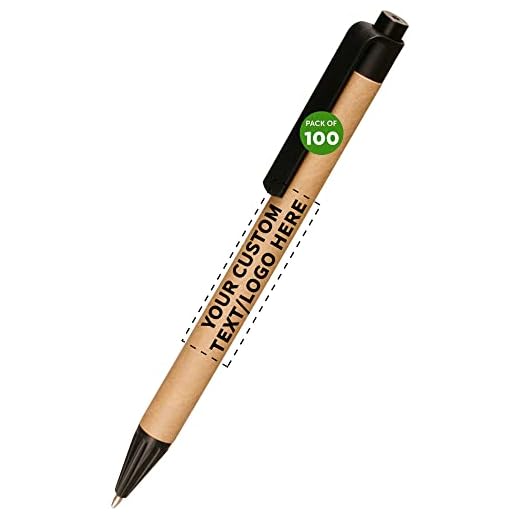 DISCOUNT PROMOS 100 Business Recycled Pens Pack - Customizable Text, Logo - Eco-friendly, Black Ink - Black