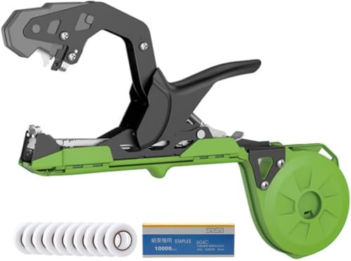 誘引結束機 誘引テープ テープツール 園芸用 植物枝 結束機 植物テープ結束機 テープツール テープナー 果樹 農園 家庭菜園用 片手 固縛 軽量 簡単 果樹用結束器 ホッチキス針付 テープ付 (オレンジ色)