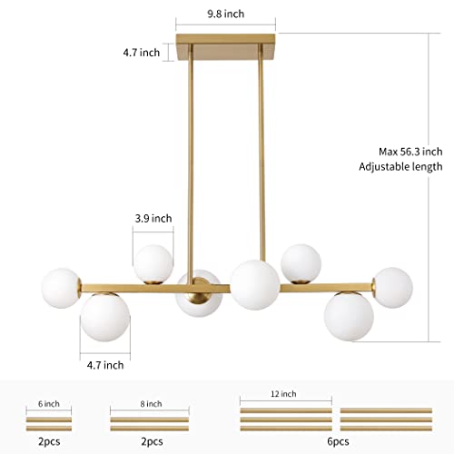 Dining Room Light Fixtures Over Table, Mid Century Chandeliers For Dining Room, Gold Modern Chandelier, 8 Lights Globe Linear Chandelier Light Fixtures Ceiling Hanging #TOP2