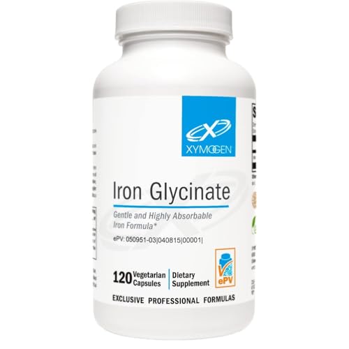 XYMOGEN Iron Glycinate - Supports Hemoglobin & Iron Levels - Highly Absorbable Gentle Iron Supplement - Vegetarian Gluten-Free & Dairy-Free - 120 Capsules