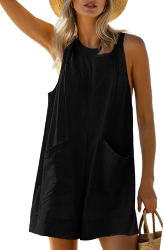 Mintreus Tshirt Romper Cute Summer Rompers for Women Casual Loose Onesies Stylish Jumpers for Women (Black-S)