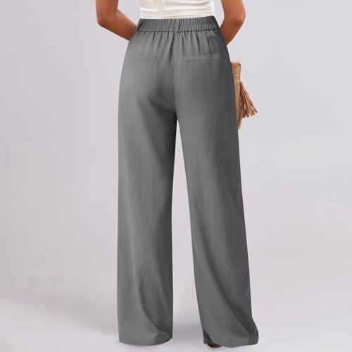 Linen Dress Pants Women Business Casual High Waited Wide Leg Pants with Pockets Slacks Office Work Palazzo Trousers4