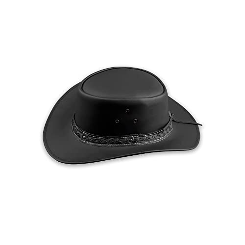 Hadzam Showerproof Leather Cowboy Hat | Western Hat For Rain | Durable Leather Hats For Men | Outback Hat Black #TOP5