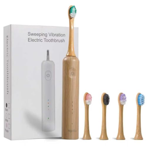MgcSto Oscillating Ultrasonic Electric Toothbrush with Bamboo Brush Heads (5 Pack), Sweeping & Vibrating,Type-C Rechargeable, IPX7 Waterproof, 4 Modes for Optimal Oral Care - Perfect Holiday Gift
