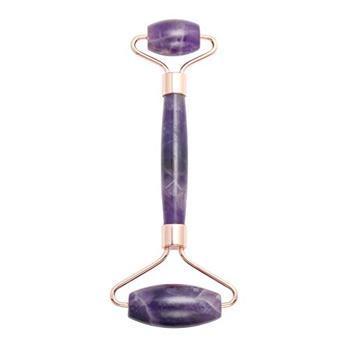 CrystalTears Amethyst Facial Roller Double Neck Anti Aging Healing Slimming Massager Wand Gua Sha Scraping Tool