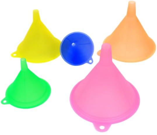 Liqvee Funnel Rainbow Colored Plastic Funnels, Pack of 5, with Ring Holder ideal for Kitchen, Garage and Labs, Small Funnels for Filling Bottles or Containers, Spill Free, Balanced Rigidity