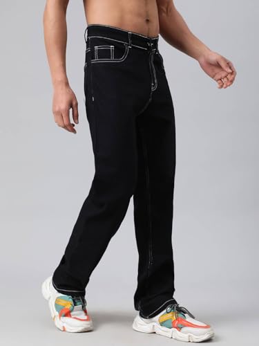 Image of KOTTY Men's Solid Black Sheep Button Straight Fit Jeans