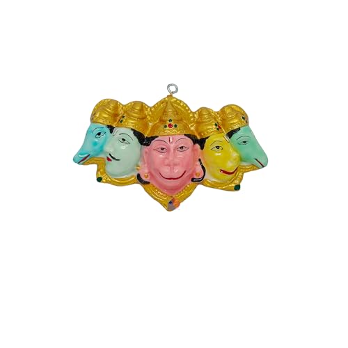 Image of panchmukhi Hanuman for Door Entrance | Hanuman Ji Idol | Figurines Sculpture Bajrang Bali Idol (18 x 10 cm) - (Orange)