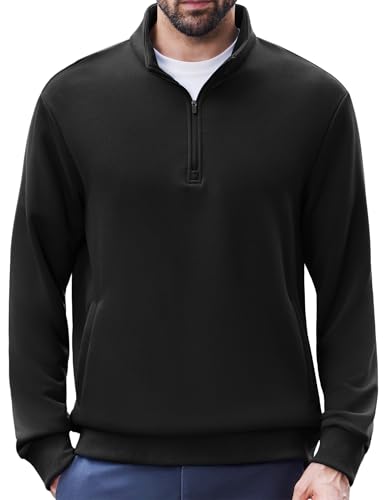 PINSPARK Men's Quarter Zip Up Pullover Mock Neck Sweatshirts Warm Midweight Long Sleeve Polo Shirt with Pockets Casual
