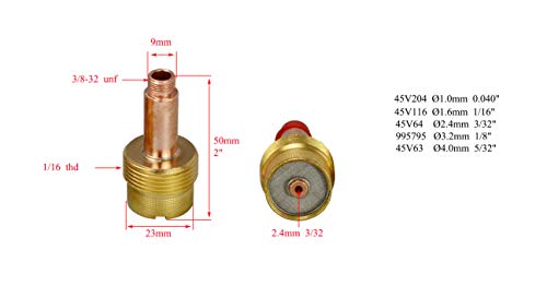 Image of RIVERWELD TIG Gas Lens Collet Bodies 45V64 10N24 3 /32 inch 53N87 54N63 9pcs | Jumbo Large Diameter Ceramic Cup 53N87 12# 3 /4 inch, 10# 5 /8 inch 53N88 for SR WP 17 18 26 TIG Welding Torch