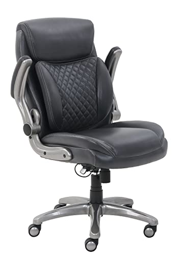 Amazoncommercial Ergonomic Executive Office Desk Chair With Flip-Up Armrests, Adjustable Height, Tilt And Lumbar Support, 29.5"D X 28"W X 43"H, Grey Bonded Leather #TOP4