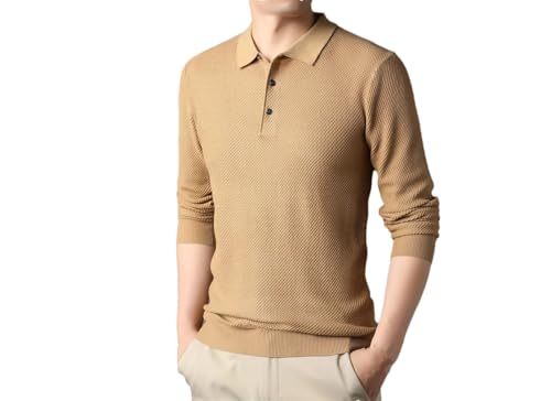 Men's Vintage Long Sleeve Button Sweater Business Wool Blends Knitted Pullover Lapel Knitted Golf Sweater