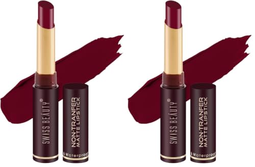 Image of Swiss Beauty Non-Tranfer Matte Lipstick, Smooth & Waterproof, Fresh Red, 2g (Pack of 2)