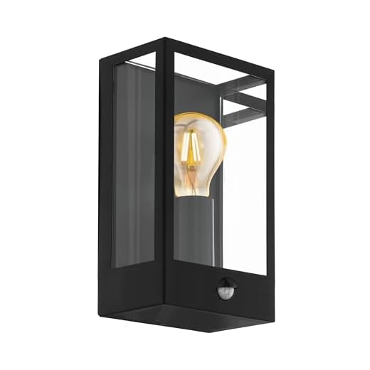 EGLO Alamonte vägglampa för utomhusbruk, 1 lampa utomhuslampa med rörelsedetektor, skymningssensor, vägglampa av metall i svart, klart glas, utomhuslampa E27, IP44