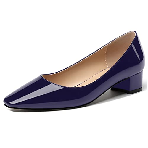 MERRORI Women's Pumps Block Slip On Patent Dress Shoes Square Toe Chunky Low Heel Pumps Shoes 1.5 Inch - Main Image