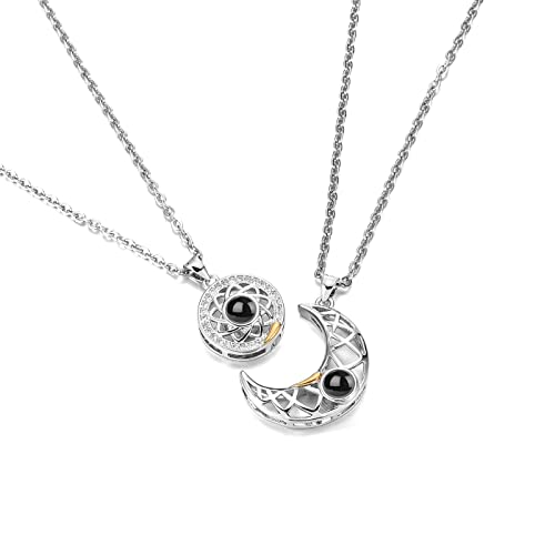Image of Zibuyu Couple Necklace for Women and Men Chain Friendship Best Friend Necklace Shining Sun and Moon Pendant for Women and Girls Rhinestone Matching Magnetic Necklace Jewellery Birthday Gift - 2 Pcs