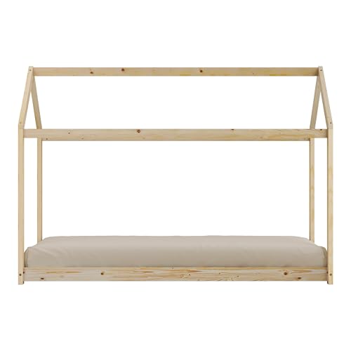 Sunny Zoey Lit Cabane Beige, en Bois | Au Sol, Montessori - sans Matelas - 206 X 98 X 154 Cm | pour Matelas De Dimensions : 90 X 200 Cm.