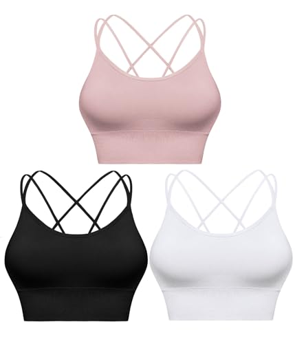 Image of Sykooria 3 Pack Strappy Sports Bra for Women Sexy Crisscross for Yoga Running Athletic Gym Workout Fitness Tank Tops