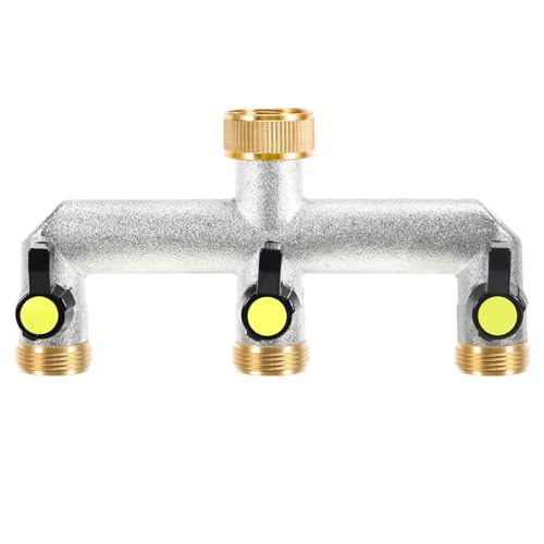 3 Wege Verteiler Wasser,Wasseranschluss Verteiler Hahnverbinder,3/4' Messing Wasserhahn Wasserverteiler Gartenschlauch Adapter,Wasserdurchfluss Regulier und Absperrbar für Garten Bewässerung System