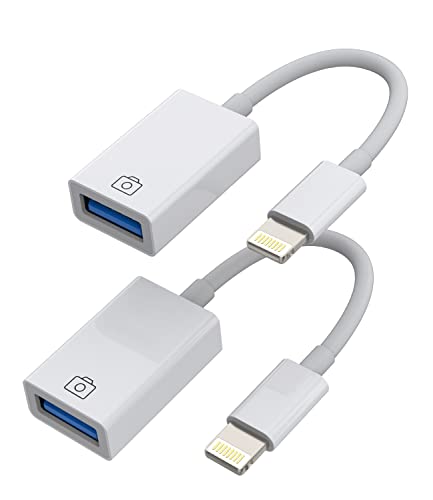 Iphone OTG Adapter Dongle Lightning Male to USB Female Converter Cable (2Pack)for Apple 14 13 12 11 Pro Max Mini Xr X Se 8 7 Plus Ipad Air Camera Card Reader Flash Drive Keyboard Mouse Hub MIDI U Disk