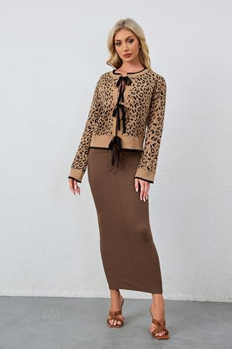 OLAPTA Women Leopard Print Bow Tie Up Cardigan Sweaters Long Sleeve Crewneck Casual Open Front Knit Cardigans Fall Outfits3