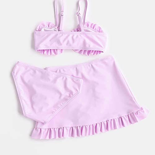 Toddler Girl's 3 Piece Swimsuits Soild Bikini Rullfe Bathing Suit Briefs Girls Bikini Bowknot (Pink, 12-14 Years)3