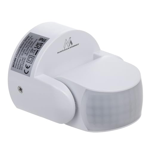 Maclean MCE468 PIR Bewegungsmelder mit Dämmerungssensor, Einstellbar, Neigbar, 180° Arbeitsfeld bis zu 12m Reichweite, IP65 (Weiß)