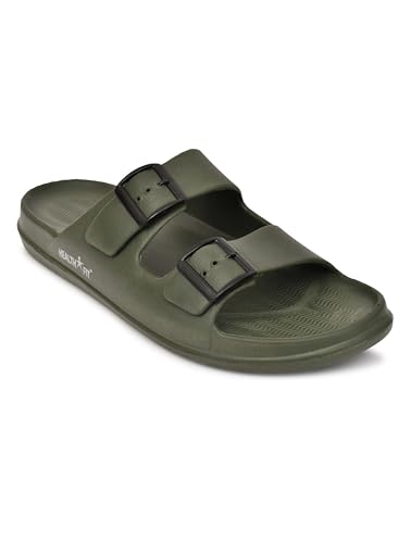 Image of HEALTH FIT Extra Soft Premium Classic Cushion Sliders /Slippers with Adjustable Buckle Strap & Light Weight Anti-SkidWaterproof Flip Flops for Men's HF150