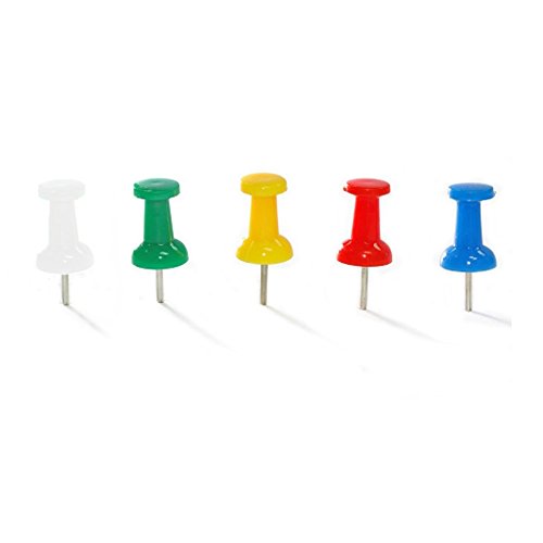 Assorted Push Pins, Colorful And Decorative For School Or Office Use- Five Different Bright Colors- 200 Pcs- Reusable Plastic Tub With Cover. By Mega Stationers #TOP5