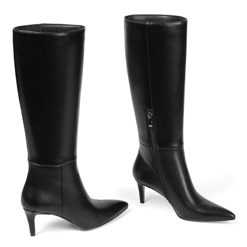 Knee High Boots for Women Pointed Toe Stiletto Kitten Heel Tall Boots Side Zipper Wide Calf Boot Fall Winter Sexy Fashion Dress Shoes Botas Negras3