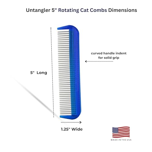 Image of Cat Comb with Silky Smooth Rotating Teeth - Clears Mats Gently (5 inch Ultra Fine, 7 inch Dual-Spaced) (Blue, 5 inch Ultra Fine)