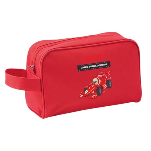 Xusilimo Neceser Infantil Vuelta al Cole - Organizador Práctico y Divertido para Niños, Ideal para Viajes, Escuela y Actividades Diarias (Coche, Rojo)
