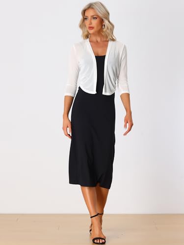 Image of Allegra K Bolero Shrug for Women's Elegant 3 /4 Sleeve Mesh Sheer Cardigan Formal Jacket for Evening Dresses