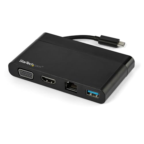 StarTech.com USB C Multiport Adapter with HDMI, VGA, Gigabit Ethernet & USB 3.0 - USB C to 4K HDMI or 1080p VGA Display Mini Dock Hub - USB-C Travel Docking Station for USB-C Laptops (DKT30CHVCM)