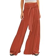 Lrady Women Wide Leg Palazzo Lounge Pants Printed Beach Summer Boho Tie-Waist Bell Bottoms Trousers