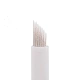 FlyItem 50Pcs White Curved 7Pin Professional Permanent Makeup Eyebrow Tatoo Blade Microblading Needles For 3D Embroidery Manual Tattoo Pen Machine Makeup Cosmetic Tool (7 Pin)