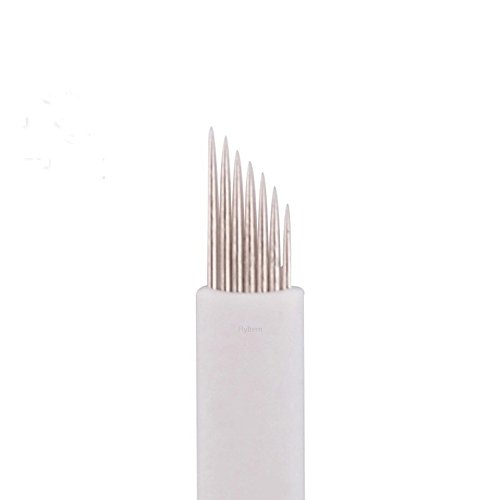FlyItem® 50Pcs White Curved 7Pin Professional Permanent Makeup Eyebrow Tatoo Blade Microblading Needles For 3D Embroidery Manual Tattoo Pen Machine Makeup Cosmetic Tool (7 Pin)