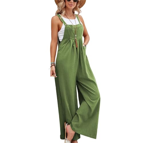Image of Kubbon Womens Wide Leg Jumpsuits Sleeveless Straps Bib Overalls Summer Baggy Casual Pants Rompers Overalls with Pockets