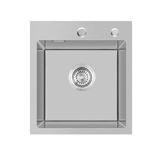 KINKIBOS Spülbecken Edelstahl 35 x 40 cm, Spülbecken Küche Klein, Einbauspüle mit Hahnloch und Überlauf (Ohne Siphon), Küchenspüle 1 Becken Rechteckig, Küche Spüle für 40 cm Unterschrank