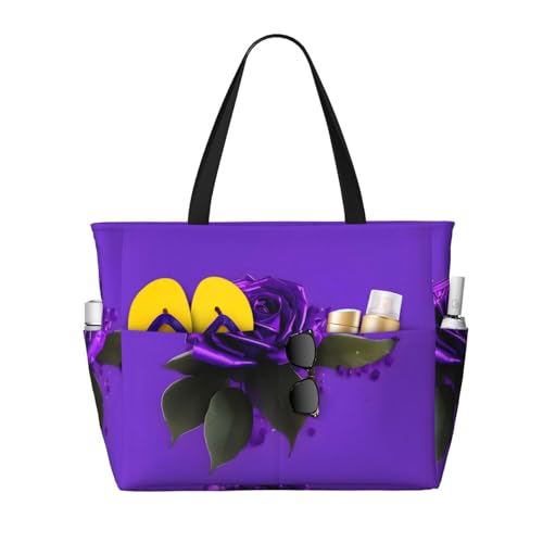 Sac à bandoulière imperméable noir à motif rose violet pour femme chic
