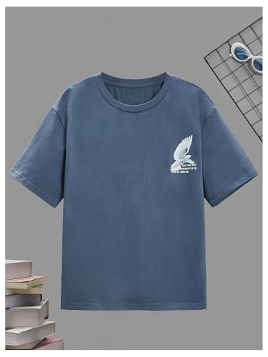 WDIRARA Boy's Graphic Letter Print Tee Short Sleeve Crewneck T Shirt Drop Shoulder Shirts2